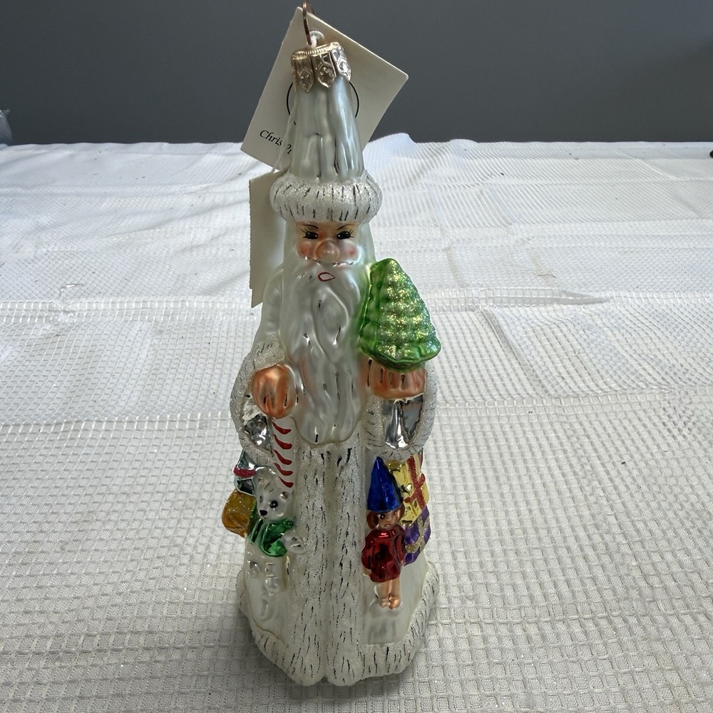 Vtg Christopher Radko Slim Traveler Christmas Ornament White Santa Gifts Tree